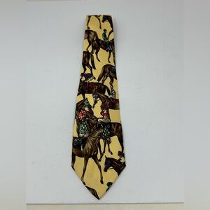 VINTAGE Polo Ralph Lauren Equestrian Match Print All Over Pony Silk Necktie USA